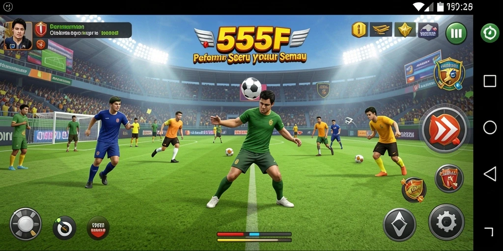 Tangkapan layar utama gameplay 555F menampilkan aksi olahraga seru.