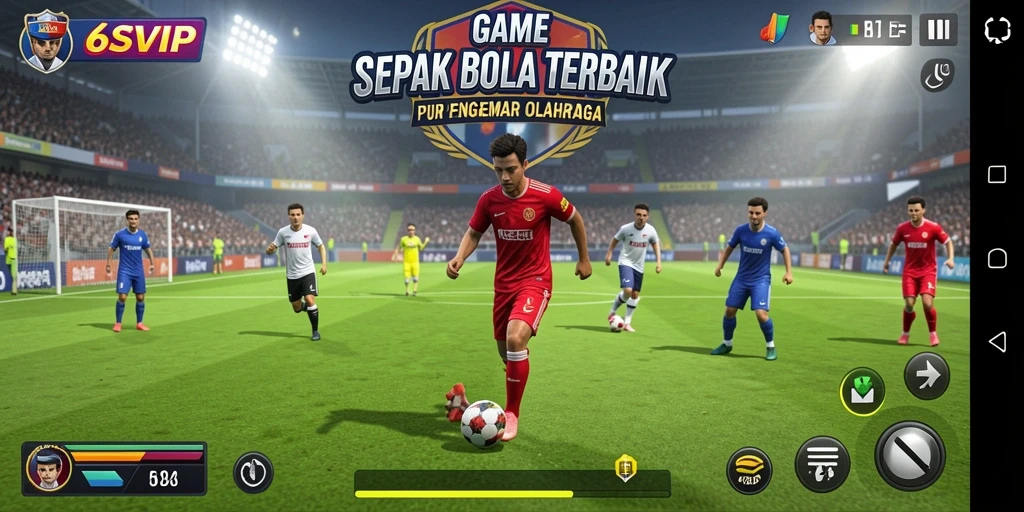 Tampilan gameplay nyata dari 6SVIP yang menampilkan aksi sepak bola dinamis.