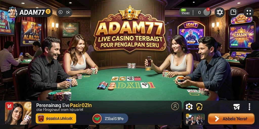 Screenshot ADAM77 menampilkan dealer profesional dalam permainan Live Casino.