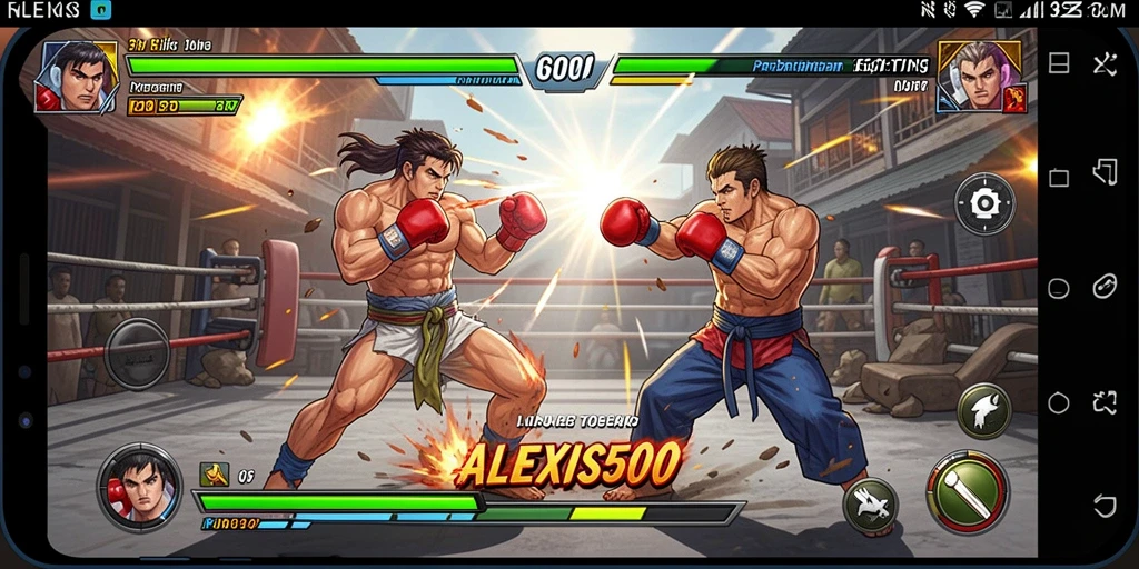 Tampilan gameplay ALEXIS500 dengan pertarungan penuh aksi.