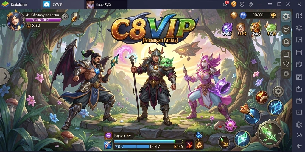 Screenshot C8VIP menampilkan aksi seru dalam pertempuran RPG.
