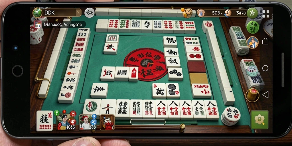 Screenshot gameplay DKK menampilkan suasana permainan Mahjong yang seru.