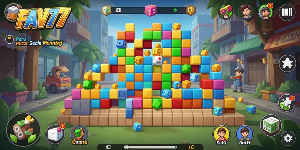 Screenshot FAV77 menunjukkan gameplay Puzzle yang menarik dan berwarna.