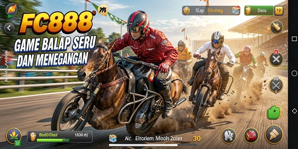 Screenshot gameplay FC888 menampilkan aksi balap yang mendebarkan dan grafis yang memukau.