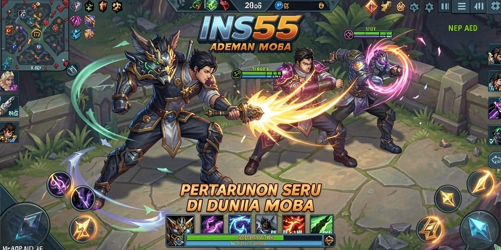 Gameplay seru dalam INS55 dengan strategi tim MOBA.