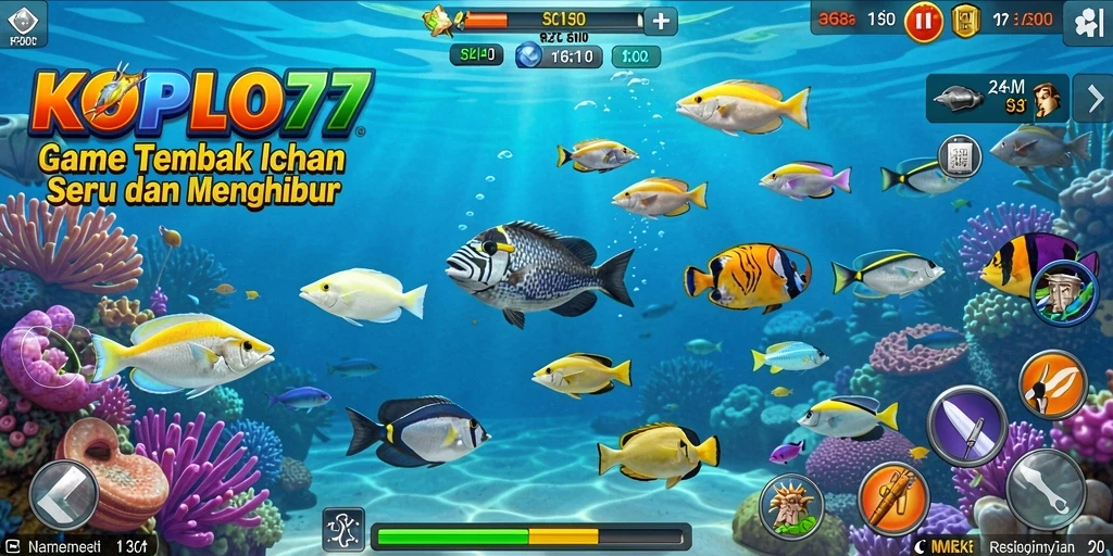 Screenshot KOPLO77 menunjukkan suasana seru dalam menembak ikan.