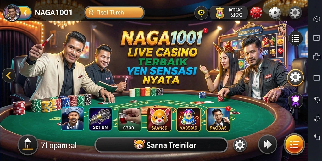 Tampilan gameplay NAGA1001 dengan dealer langsung dan suasana yang menegangkan.