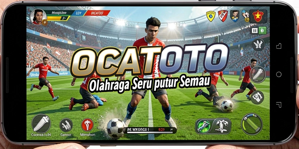 Screenshot utama OCATOTO menampilkan aksi seru dalam permainan olahraga.