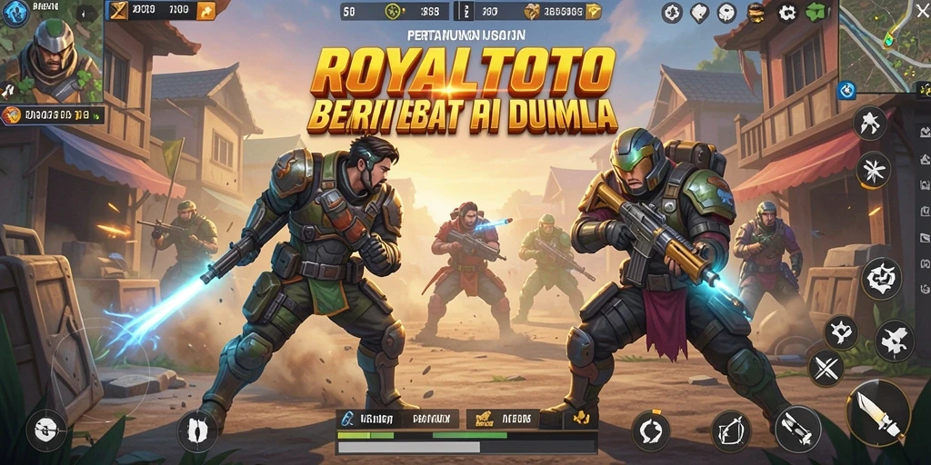 Tampilan utama gameplay ROYALTOTO dengan pertempuran intens di arena.