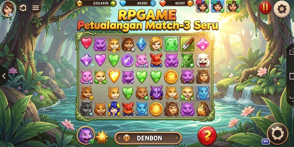 Tampilan gameplay seru RPGAME saat menyelesaikan level Match-3.