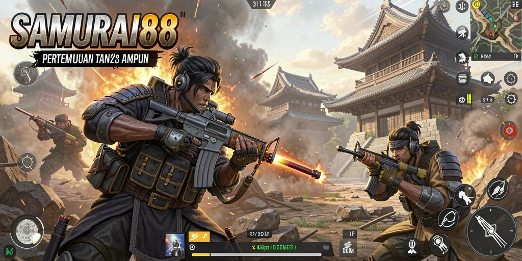 Menampilkan aksi sengit dalam game FPS SAMURAI88.