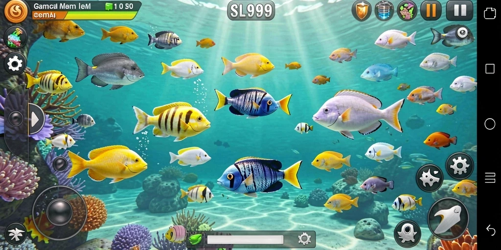 Screenshot gameplay SL999 menampilkan aksi menembak ikan yang seru dan penuh warna.