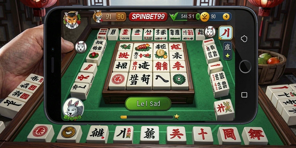 Screenshot gameplay SPINBET99 yang menampilkan keseruan bermain Mahjong.